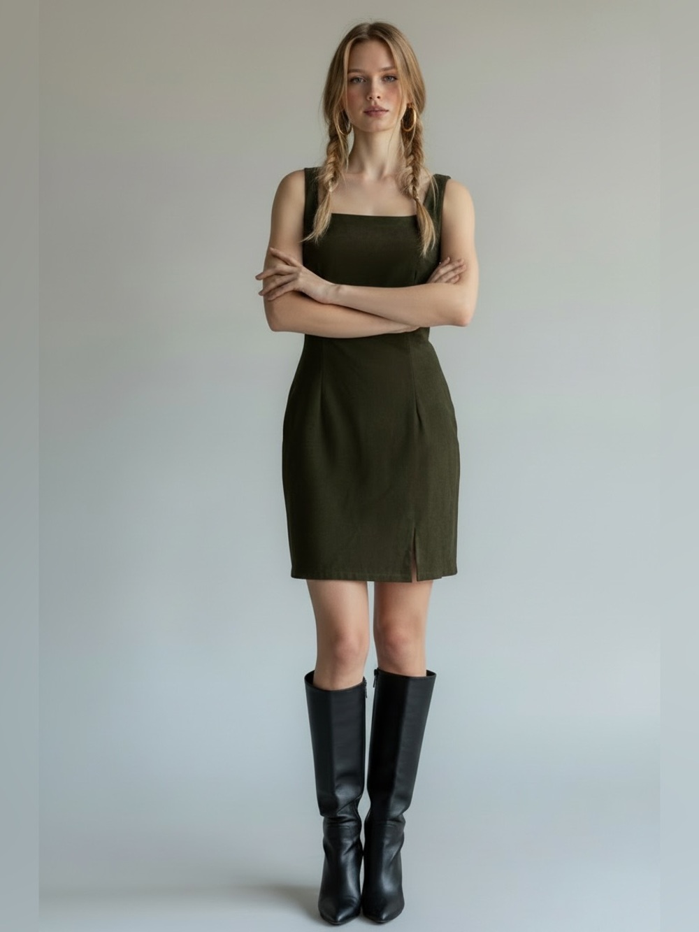 Vintage 90’s Sleeveless Olive Mini Sheath Dress